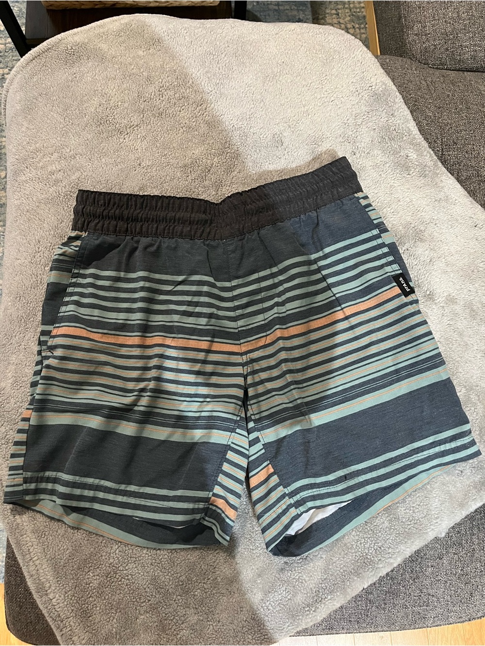 Prana Men's Striped Athletic Shorts in Black, Teal, and Orange